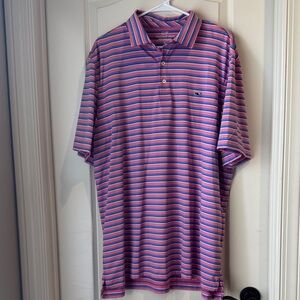 Vineyard Vines Striped Polo Shirt - Pink and Blue